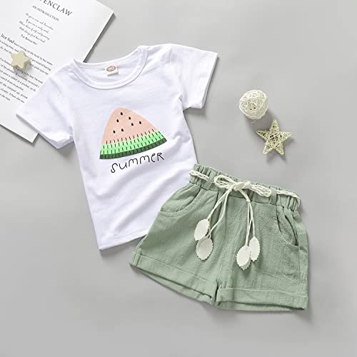 Goodplayer Toddler Baby Girls Summer Clothes Set Kids Watermelon Print T-shirt Short Sets Outfits for 1-4 Years Old (12-18 Months, Green) - Image 3