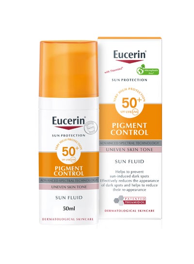 Eucerin Face Sunscreen Even Perfector Pigment Control Sun Fluid with Thiamidol, High UVA/UVB Protection, SPF50+, Reduces Spots for Uneven Skin Tone