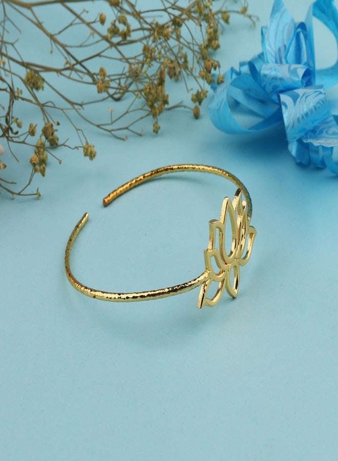 RidVik Handmade Lotus Design Bangle, Bracelet, Adjustable Gold Plated Bangle Bracelet For Girls & Women, Modern with Elegant Looking, Gifting & Fashionable Jewellery Lightweight Bangle for Party - Image 2