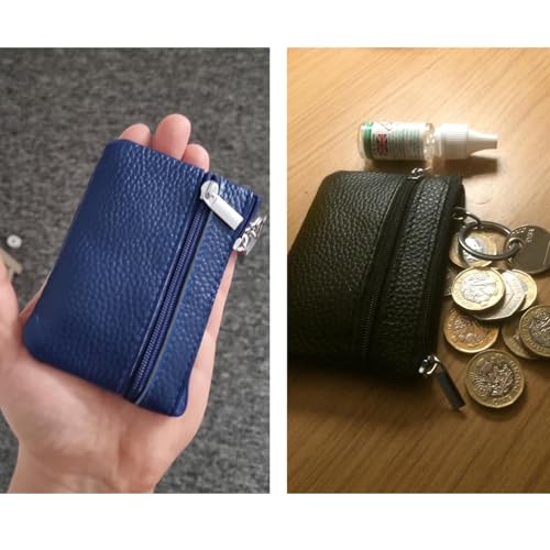 Hibate Brown Small Leather Coin Purse Change Pouch for Women Men Kids with Zip Key Ring - Image 5
