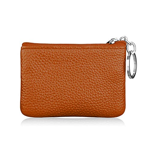 Hibate Brown Small Leather Coin Purse Change Pouch for Women Men Kids with Zip Key Ring - Image 2