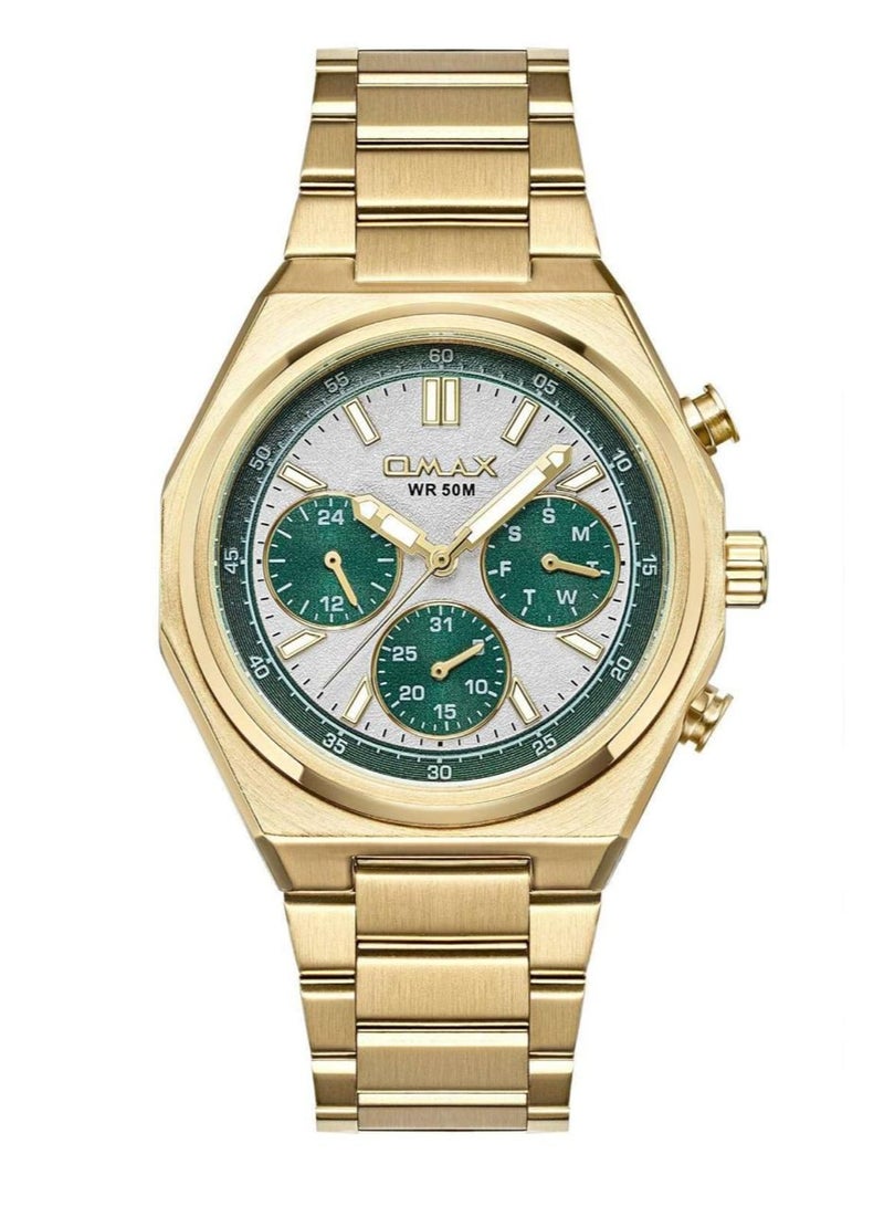 Omax Men's Gold-Tone Wrist Watch with Green Dial, WR 50M - Image 1