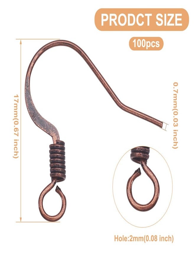 KISSITTY 100Pcs Red Copper Brass French Styles Fish Earring Hooks 15mm Flat Sides Coil Earwires with 2mm Loop for Dangle Earring Jewelry Making - Image 2