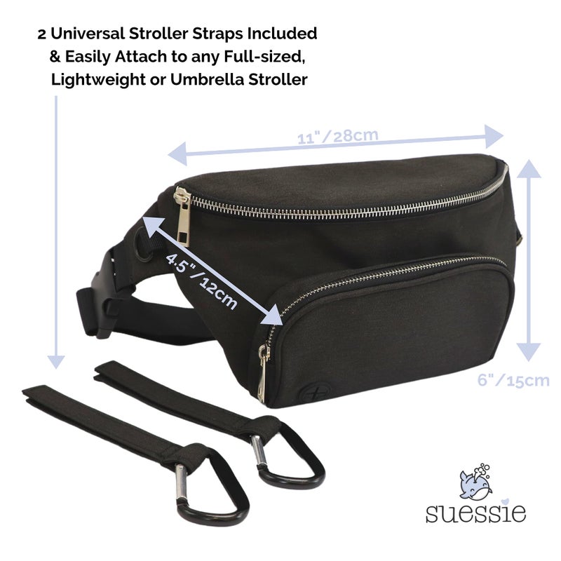 Suessie Fanny Pack Diaper Bag - With Baby Changing Pad & Waterproof Wipes Pocket - Stroller Organizer Black - Image 4