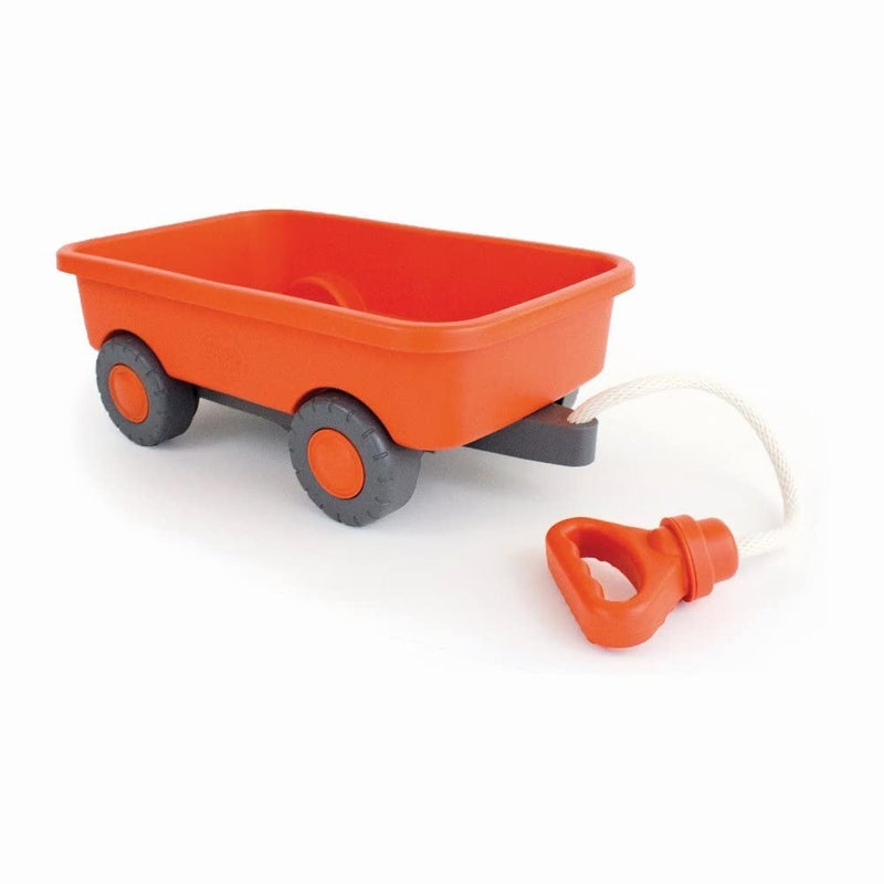Green Toys Wagon Orange Pretend Play Motor Skills Kids Outdoor Toy Vehicle No BPA phthalates PVC Dishwasher Safe Recycled Plastic Made in USA