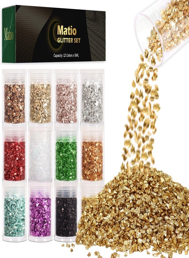 Matio 12 Colors Crushed Glass Irregular Glitter, 4.23oz/ 120g Crushed Broken Glass Sprinkle Chips for Resin Epoxy Jewelry DIY,Shattered Crystal Flakes Sequins for Nail Art Decor Phone Case Vase Filler - Image 1