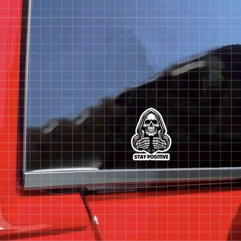 Polychrome 3 Inch Stay Optimistic Grim Reaper Sticker Thumbs Up Vinyl Decal - Image 5