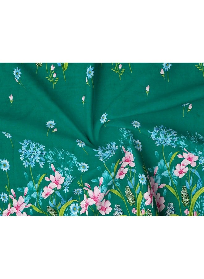 RD TREND Presents Luxurious Glace Cotton Super Soft 210 TC 360° Elastic Fitted Bedsheets Single Bed Size (72 x 48 x 8 Inch) with 1 Pillow Cover Size (28 x18), Color- Dark Green, Floral - Image 2