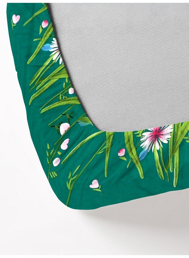 RD TREND Presents Luxurious Glace Cotton Super Soft 210 TC 360° Elastic Fitted Bedsheets Single Bed Size (72 x 48 x 8 Inch) with 1 Pillow Cover Size (28 x18), Color- Dark Green, Floral - Image 4