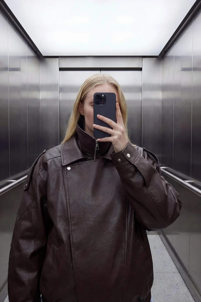 ديفاكتو Relax Fit Faux Leather Waterproof Jacket