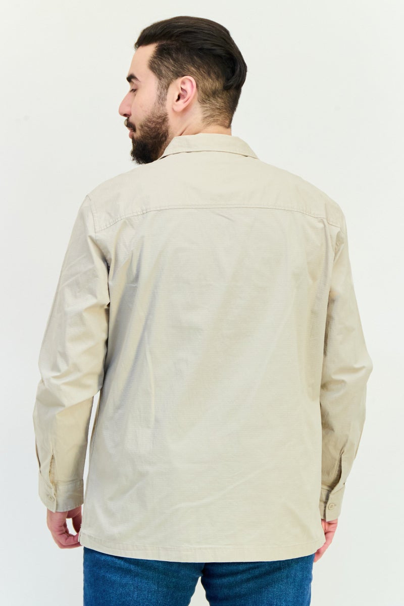 Celio Men Regular Fit Long Sleeve Plain Casual Shirts, Beige - Image 3