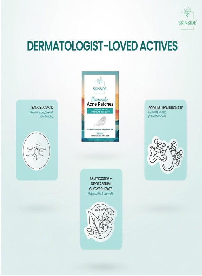 SKINSIDE Microneedle Acne Patches (9 Patches) | 300+ Self-Dissolving Microneedles | Salicylic Acid + Hyaluronic Acid | Overnight Pimple Patch for Deep & Early Pimples | Fast Acne Relief - Image 5
