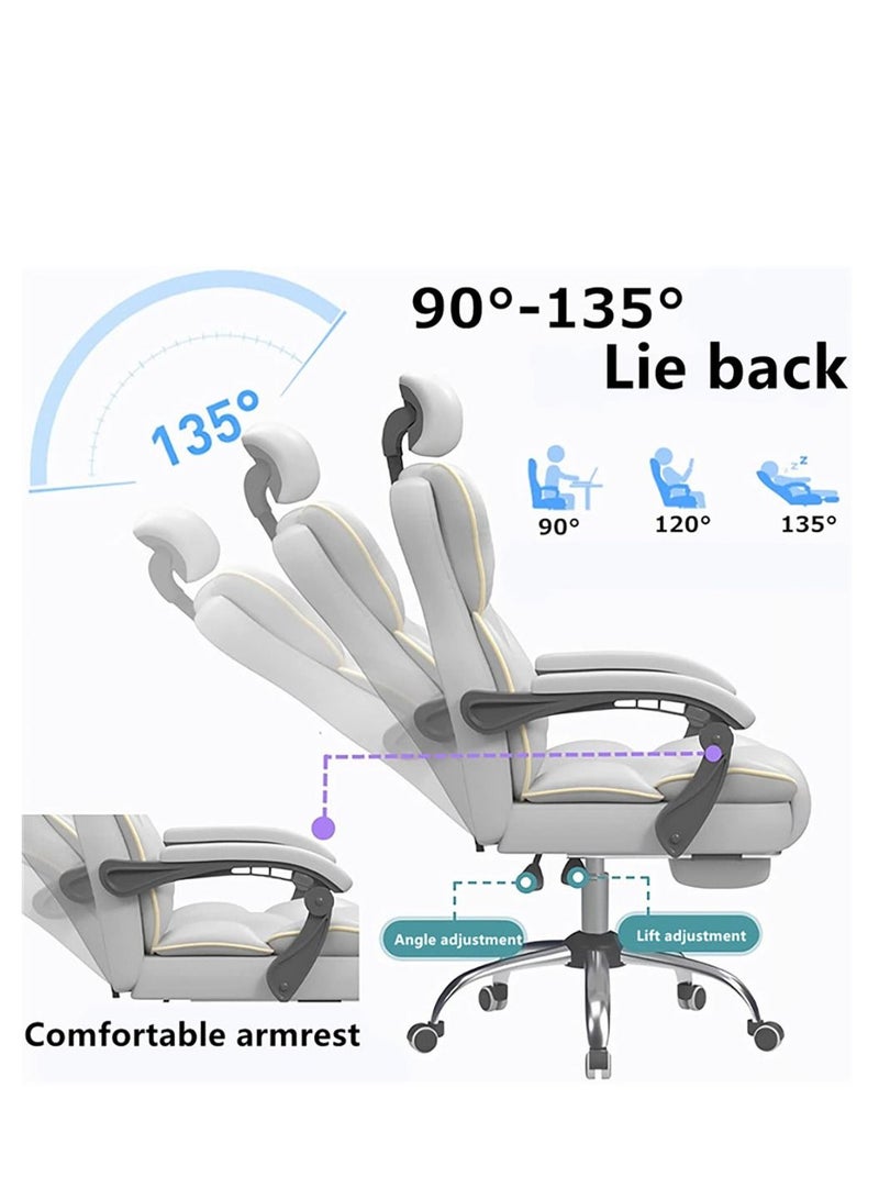 Gaming Chair 130° Recliner System,PU Leather 100Kg Weight Capacity,Retractable Footrest Adjustable Arm-Rest Office Chair Computer Chair PC Office