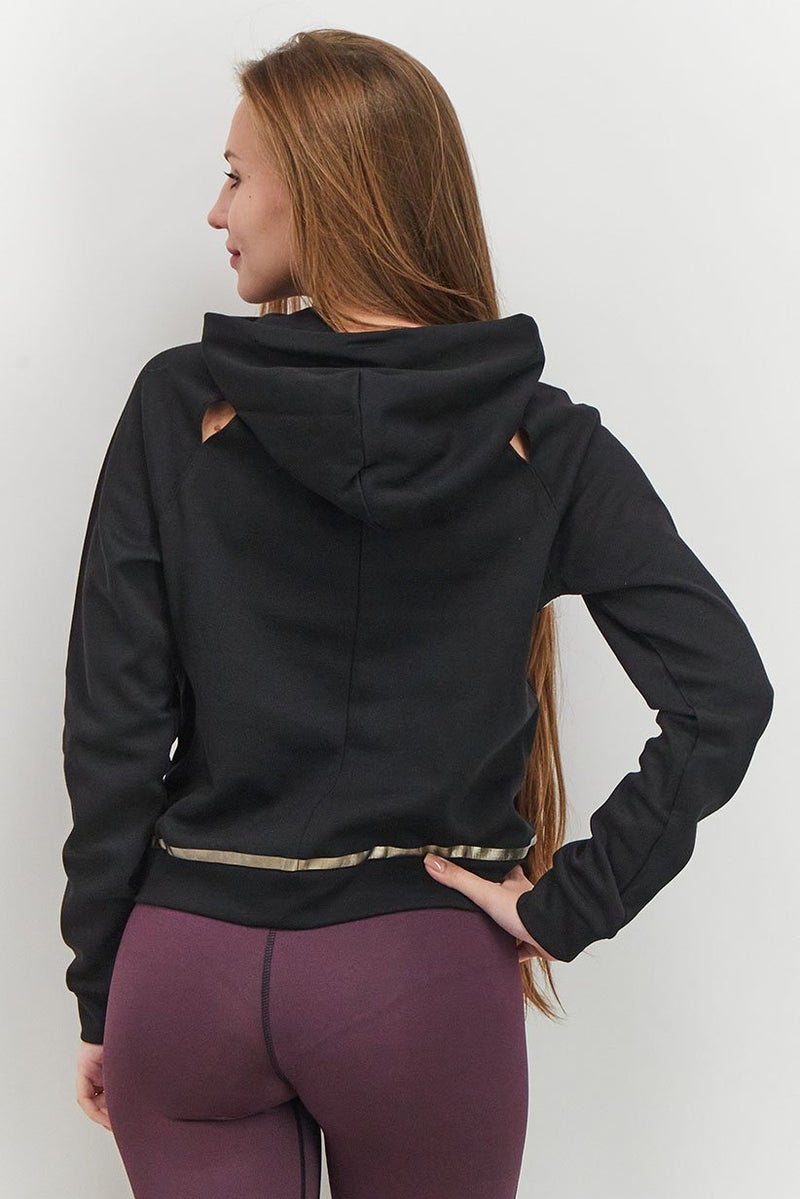 asics هودي رياضي نسائي بتصميم أنيق للتدريب واللياقة البدنية، أسود - Image 2