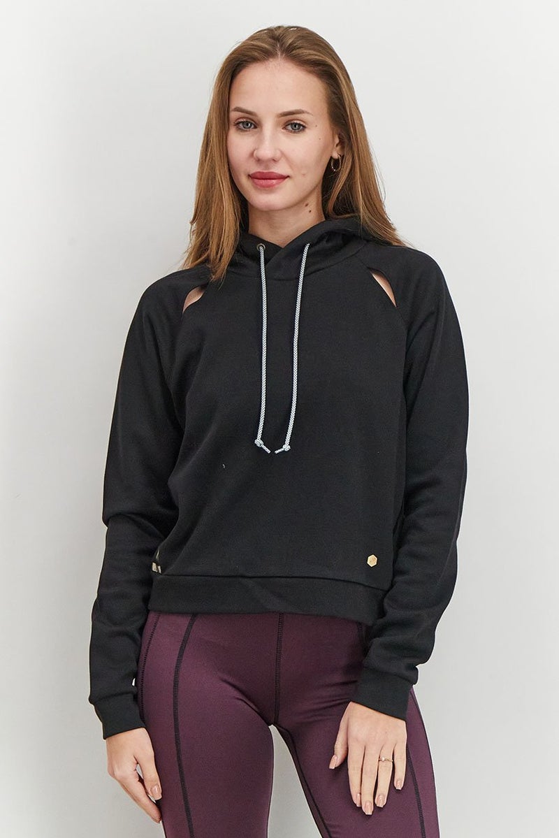 asics هودي رياضي نسائي بتصميم أنيق للتدريب واللياقة البدنية، أسود - Image 1