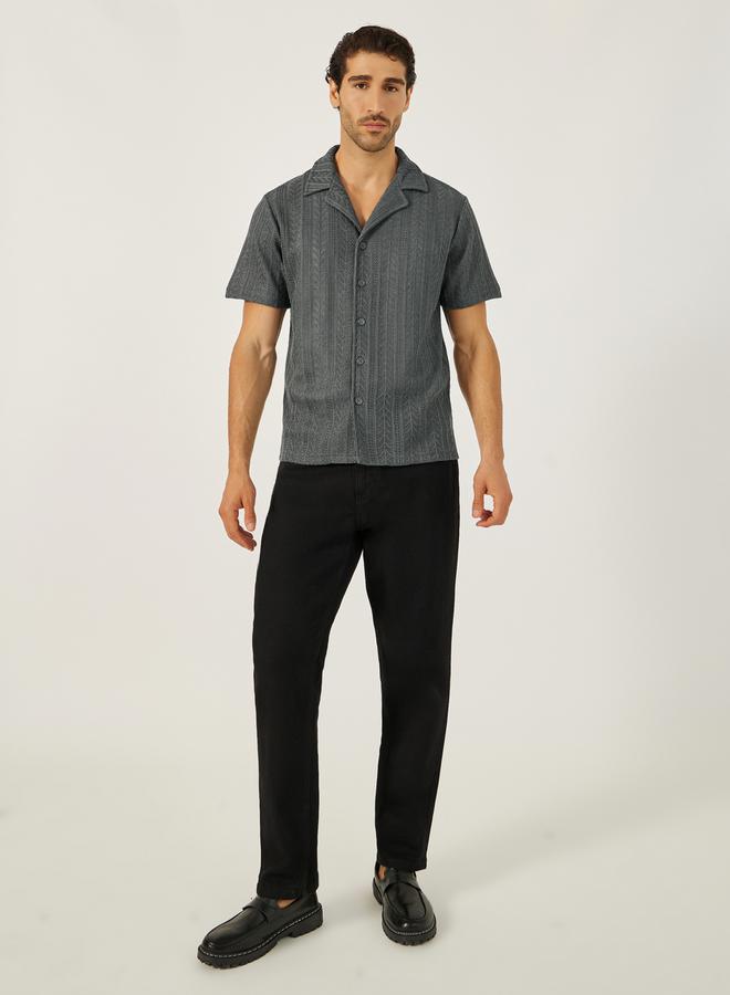 Styli Textured Regular Fit Notch Label Shirt  - Image 2