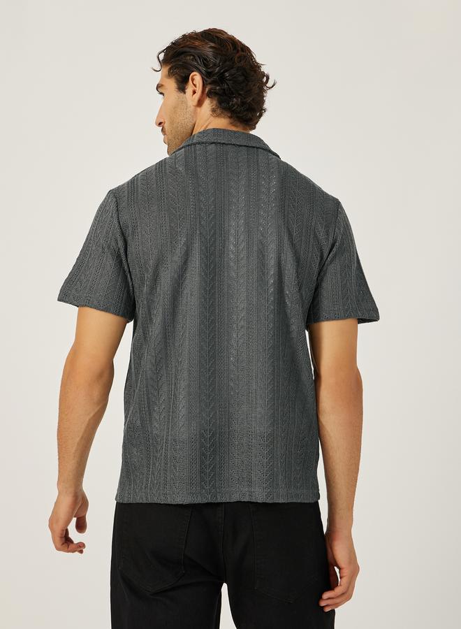 Styli Textured Regular Fit Notch Label Shirt  - Image 4
