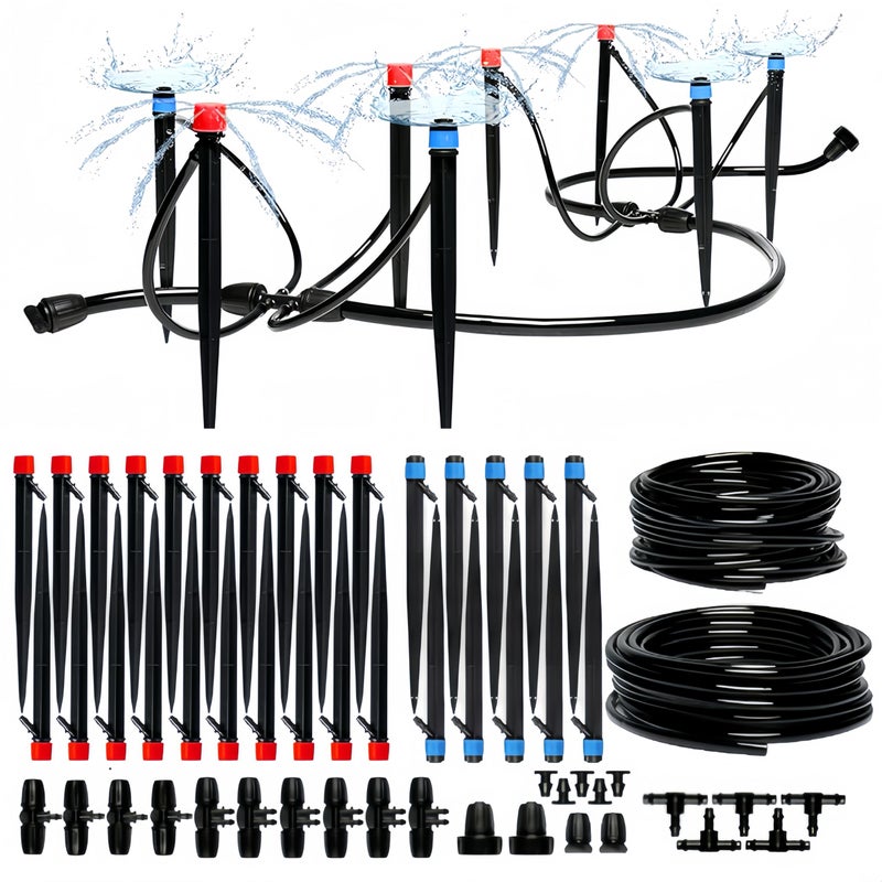 KZU 100FT Drip Irrigation System, Adjustable Nozzle Irrigation System for Garden, Automatic Garden Watering System with 5/16" & 1/4" Tubing, DIY Drip Irrigation Parts for Yard Lawn Flower Beds - Image 1