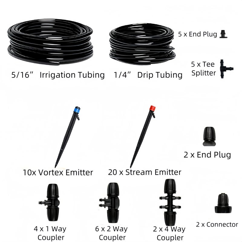 KZU 100FT Drip Irrigation System, Adjustable Nozzle Irrigation System for Garden, Automatic Garden Watering System with 5/16" & 1/4" Tubing, DIY Drip Irrigation Parts for Yard Lawn Flower Beds - Image 2