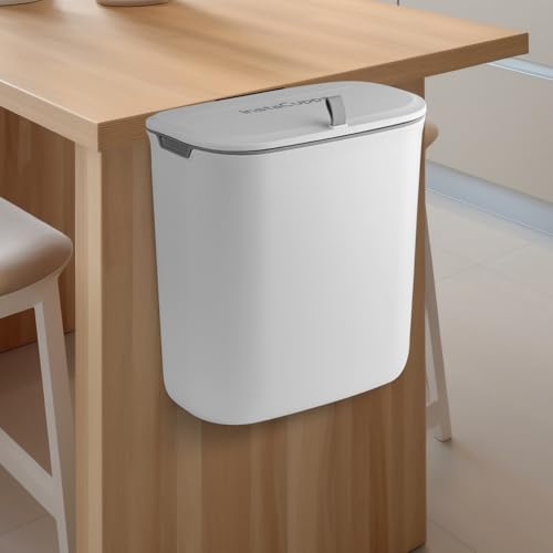 InstaCuppa Hanging Cabinet Door Dustbin with Lid – Double-Sided Flip & Slide Open, Odor-Sealed, 9L Plastic Trash Can for Kitchen, Bathroom & Under-Sink – Includes Cabinet Hanger & Adhesive Hook - Image 1