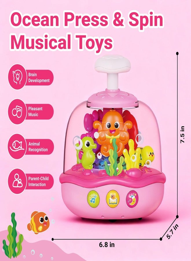 MoraBaby Baby Girl Toys 6-12-18 Months, Press & Spin Ocean Musical Light Up Toy | Bilingual Learning Educational Cause and Effect Toy for 1 Year Old Boy & Girl, Birthday Gifts for 1-3 Year Old - Image 2