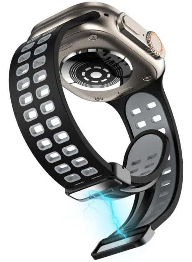 Generic - Ecosystem Magnetic Bands for Apple Watch Band 49mm 45mm 44mm 42mm, for Women Men, Soft Silicone Magnetic Buckle Breathable Sport Watch Strap for Series SE 8 7 6 5 4 3 2 1 Ultra (Black - Light Gray) - Image 1