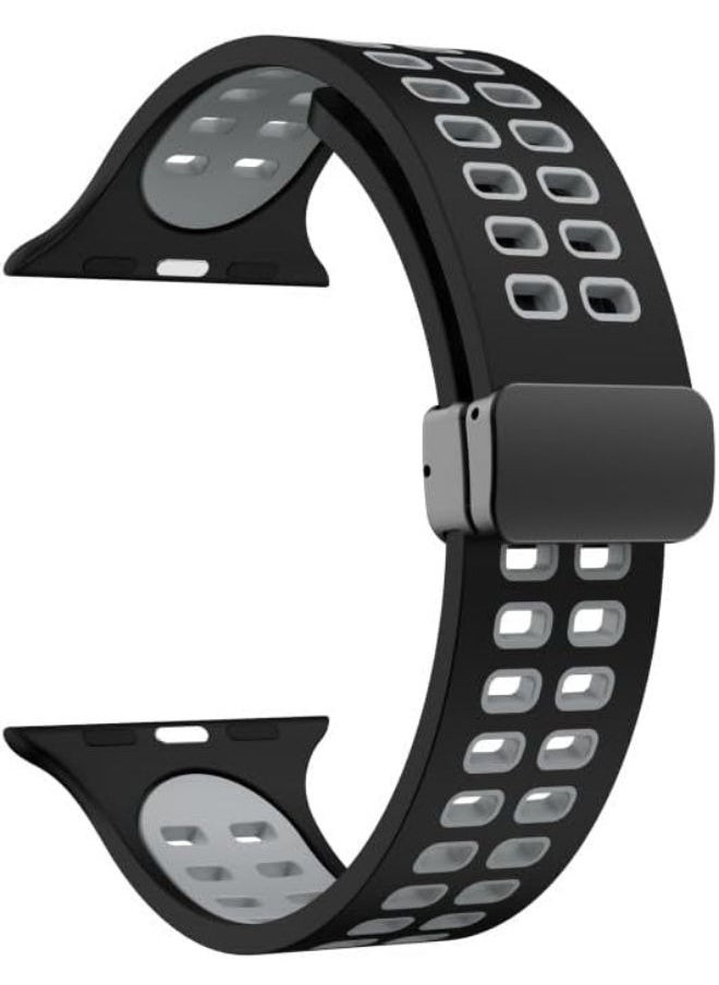Generic - Ecosystem Magnetic Bands for Apple Watch Band 49mm 45mm 44mm 42mm, for Women Men, Soft Silicone Magnetic Buckle Breathable Sport Watch Strap for Series SE 8 7 6 5 4 3 2 1 Ultra (Black - Light Gray) - Image 1