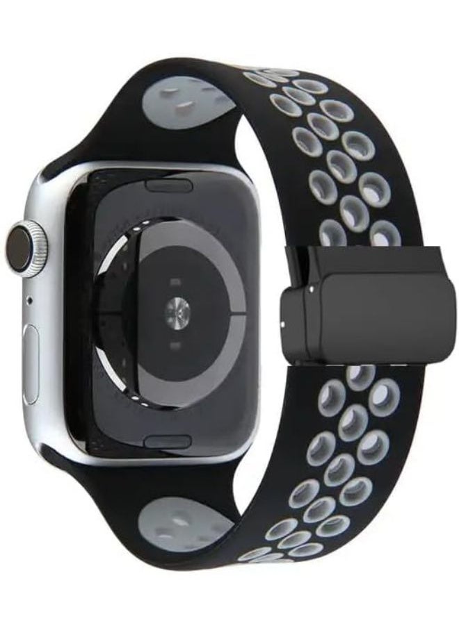 Generic - Ecosystem Magnetic Bands for Apple Watch Band 49mm 45mm 44mm 42mm, for Women Men, Soft Silicone Magnetic Buckle Breathable Sport Watch Strap for Series SE 8 7 6 5 4 3 2 1 Ultra (Black - Light Gray) - Image 1