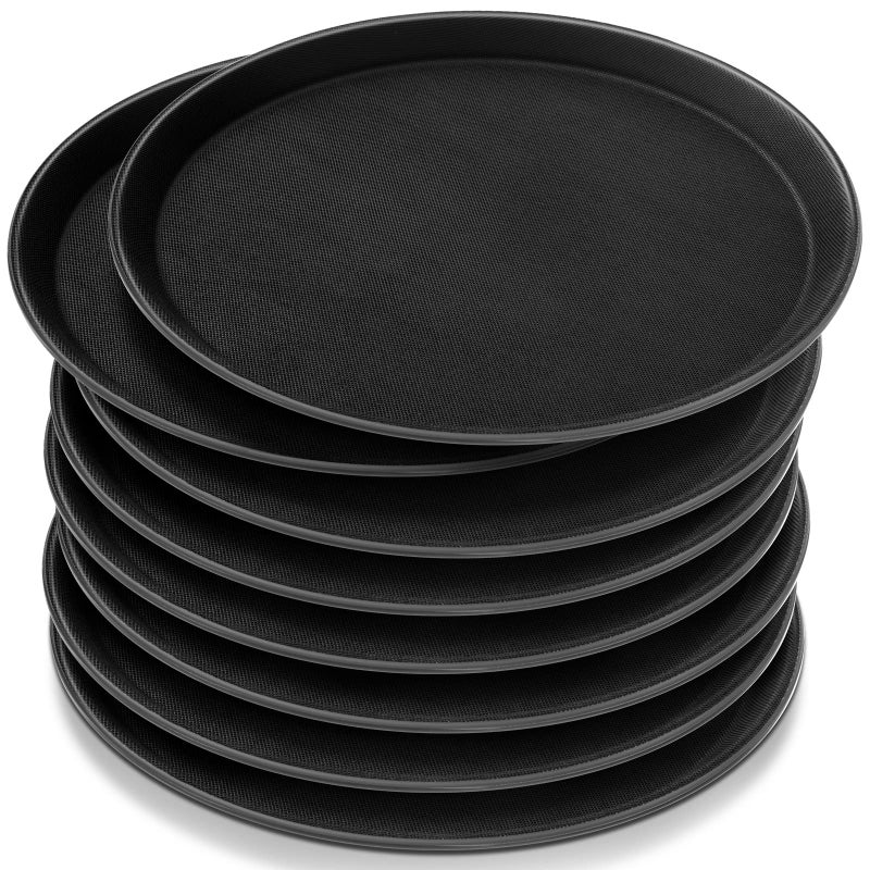 Zopeal 8 Pieces Black Round Restaurant Serving Tray Plastic Non Slip Surface Food Meals Server Tray with Raised Edges for Home Kitchen Restaurant Cafeteria Bar14Black