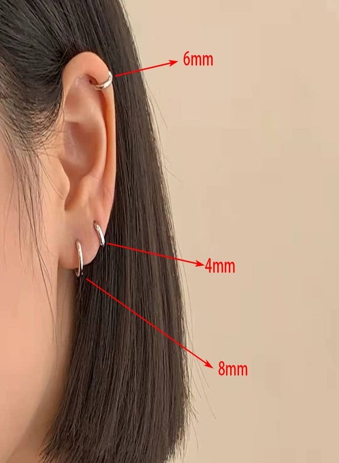 أن.سي أقراط حلقية صغيرة بتصميم بسيط للنساء، مصنوعة من الفضة الإسترليني عيار 925 المصقولة بالذهب، بتصميم حلزوني رفيع، مجوهرات بسيطة (20 غرام/8 مم فضة). - Image 2