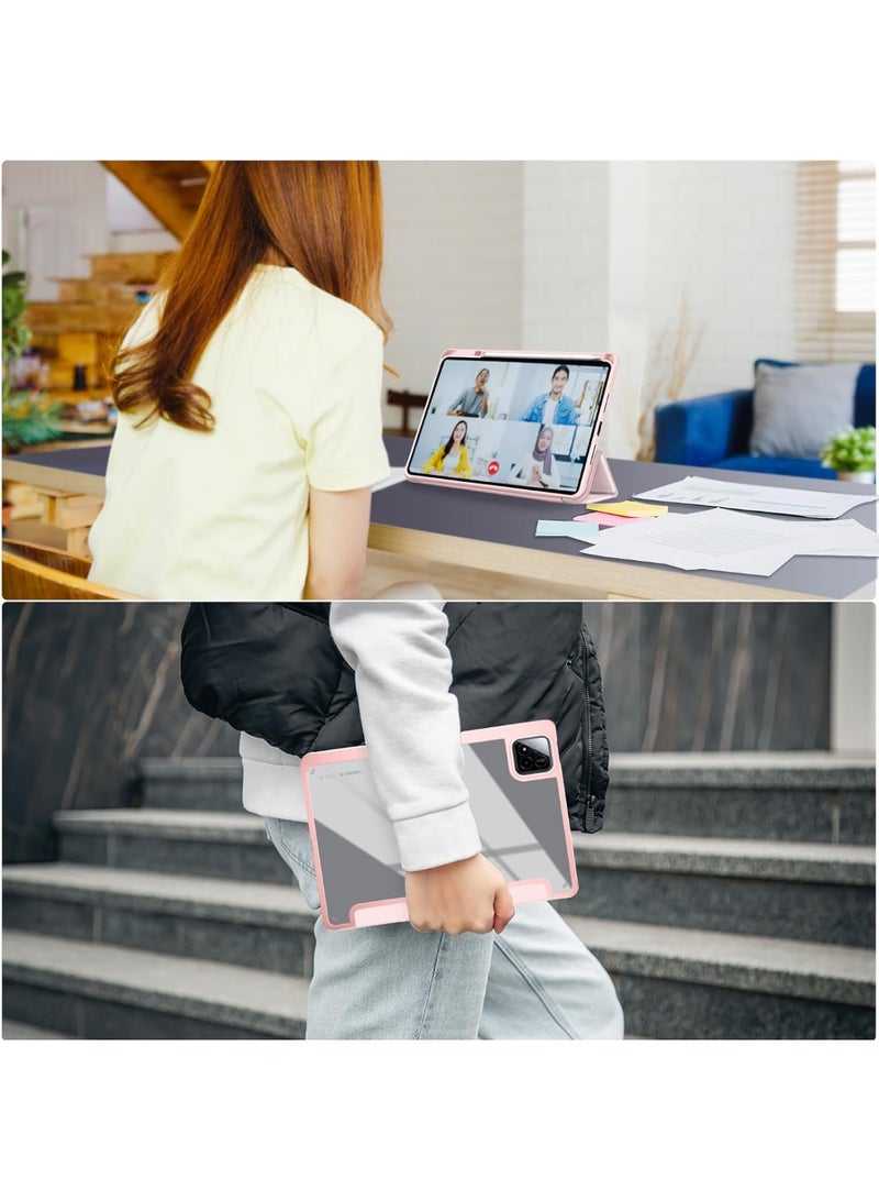 إيفو جراب لجهاز Xiaomi Pad 7 مع حامل قلم 11.2 بوصة 2024، غطاء خلفي شفاف مع خاصية التشغيل/الإيقاف التلقائي للأجهزة اللوحية Xiaomi Pad 7 Pro (وردي) - Image 2