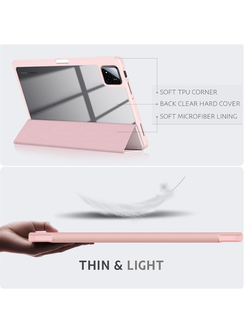 إيفو جراب لجهاز Xiaomi Pad 7 مع حامل قلم 11.2 بوصة 2024، غطاء خلفي شفاف مع خاصية التشغيل/الإيقاف التلقائي للأجهزة اللوحية Xiaomi Pad 7 Pro (وردي) - Image 3