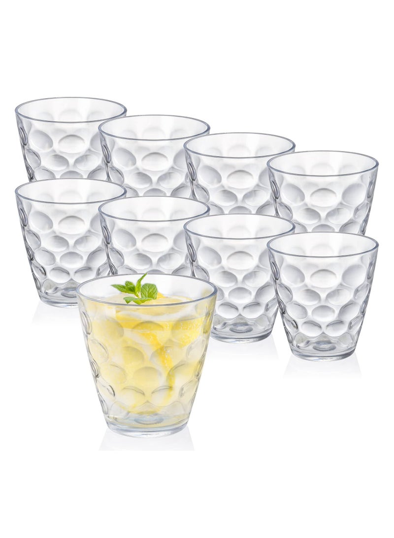 SYOSI 9.5 oz Unbreakable Plastic Tumblers, Set of 9 Clear Water Cups, Reusable Drinking Glasses for Juice, Beverages, BPA Free, Stackable, Dishwasher Safe  - Image 1
