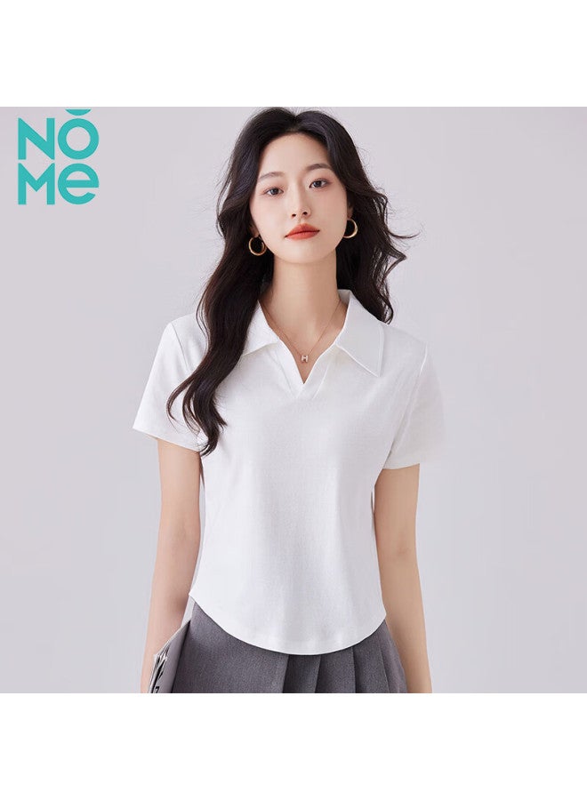 Nome Women's Short Sleeve Polo Shirt With Waistband And Curved Hem White L - Image 1