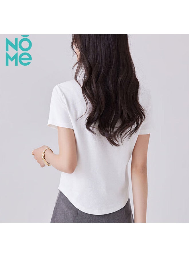 Nome Women's Short Sleeve Polo Shirt With Waistband And Curved Hem White L - Image 3