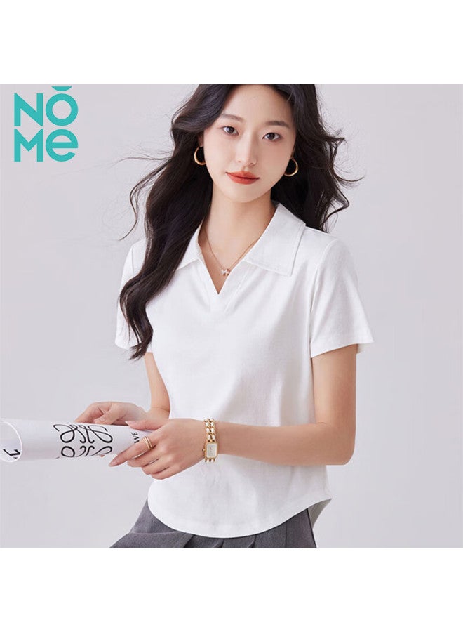 Nome Women's Short Sleeve Polo Shirt With Waistband And Curved Hem White L - Image 4
