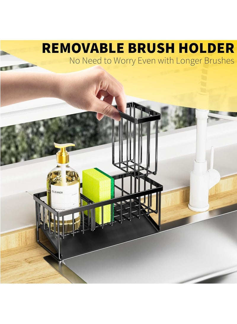TRASSLE Stainless Steel Kitchen Sink Sponge Rack Brush Storage Rack with 45-Degree Sloped Drain Board Detachable Retractable kitchen Countertop Small Items Storage - Image 5