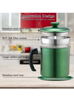 SYOSI SYOSI Grease Container with Strainer, 1.4L Stainless Steel Oil Container for Storing Used Cooking Oil with Lid & Handle Suitable for Home Use (Green)  - Image 4