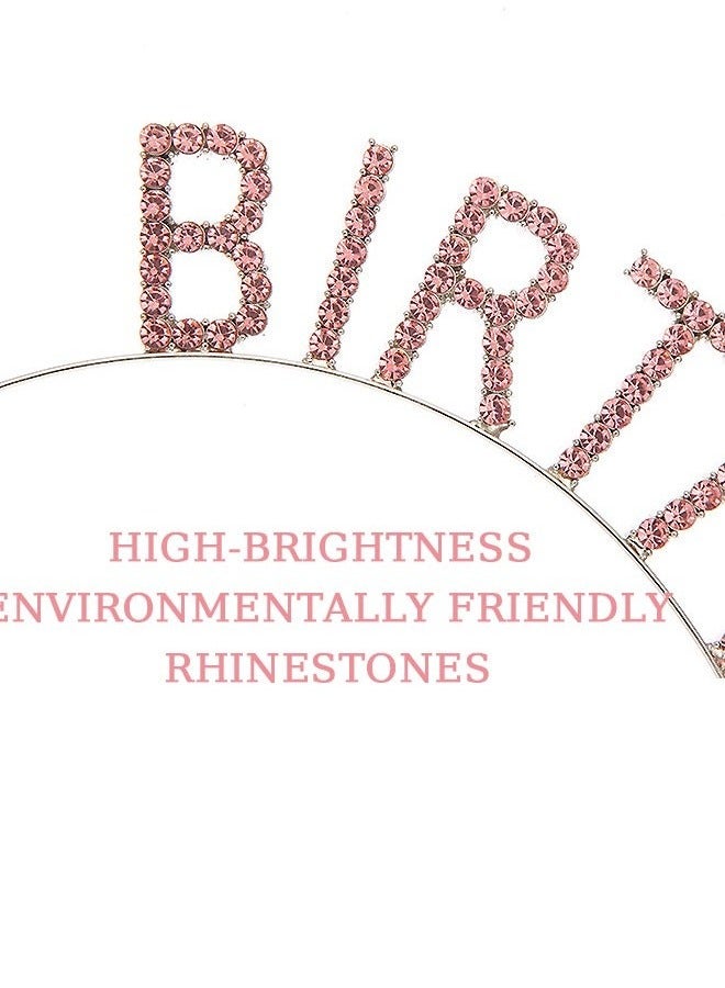 Birthday Party Rhinestone Alphabet Birthday Hair Hoop, GirL's Birthday GirL Headband Headdress, Crown Crystal With Diamond (Pink) - Image 2