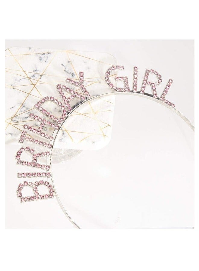 Birthday Party Rhinestone Alphabet Birthday Hair Hoop, GirL's Birthday GirL Headband Headdress, Crown Crystal With Diamond (Pink) - Image 5
