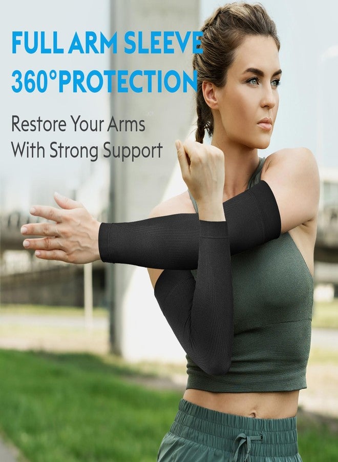 KEKING® Compression Arm Sleeves, Firm 20-30mmHg Graduated Compression Full Arm Support for Recovery, Pain Relief, Tendonitis, Golfers & Tennis Elbow Brace, Workouts Sports - Latex Free Black L - Image 4