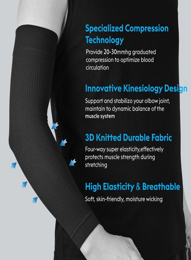 KEKING® Compression Arm Sleeves, Firm 20-30mmHg Graduated Compression Full Arm Support for Recovery, Pain Relief, Tendonitis, Golfers & Tennis Elbow Brace, Workouts Sports - Latex Free Black L - Image 2
