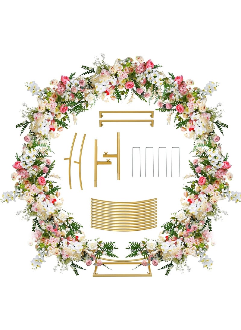 Jorunb 7 Ft Round Backdrop Stand Metal Arch, Circle Backdrop Arch Stand Wedding Arch Frame, Balloon Arch Stand Arch Backdrop Stand for Party, Wedding Archs for Ceremony Baby Shower Decoration (Gold)  - Image 1