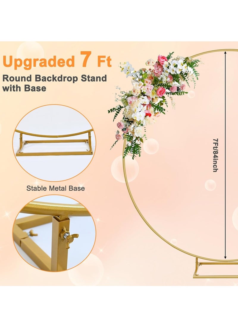 Jorunb 7 Ft Round Backdrop Stand Metal Arch, Circle Backdrop Arch Stand Wedding Arch Frame, Balloon Arch Stand Arch Backdrop Stand for Party, Wedding Archs for Ceremony Baby Shower Decoration (Gold)  - Image 2