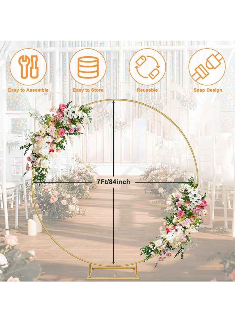 Jorunb 7 Ft Round Backdrop Stand Metal Arch, Circle Backdrop Arch Stand Wedding Arch Frame, Balloon Arch Stand Arch Backdrop Stand for Party, Wedding Archs for Ceremony Baby Shower Decoration (Gold)  - Image 3