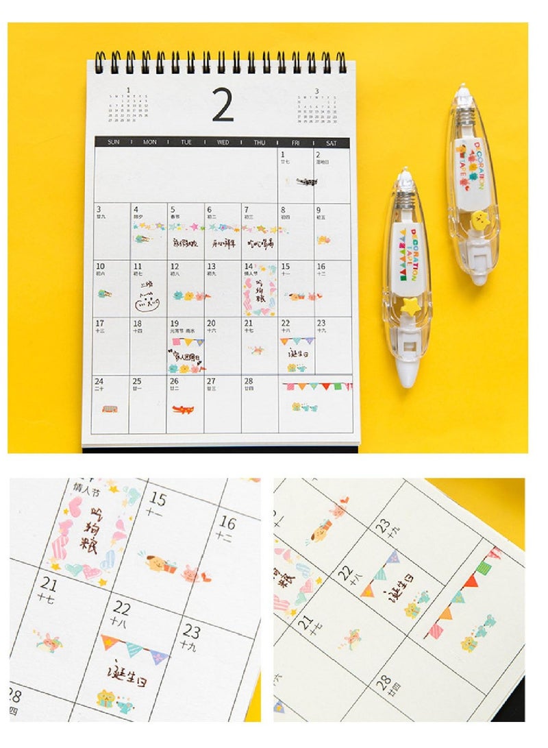 Excefore DIY Cute Animals Press Type Decorative Pen, 6PCS 2024 New Creative Cartoon Pattern Lace Correction Tape, Mini Cute Markers, for Card Postcard Notebook Decorative Tape Pen - Image 3