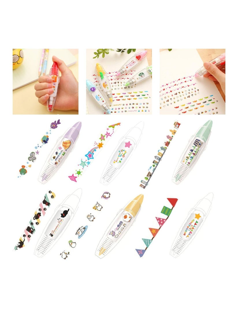 Excefore DIY Cute Animals Press Type Decorative Pen, 6PCS 2024 New Creative Cartoon Pattern Lace Correction Tape, Mini Cute Markers, for Card Postcard Notebook Decorative Tape Pen - Image 1