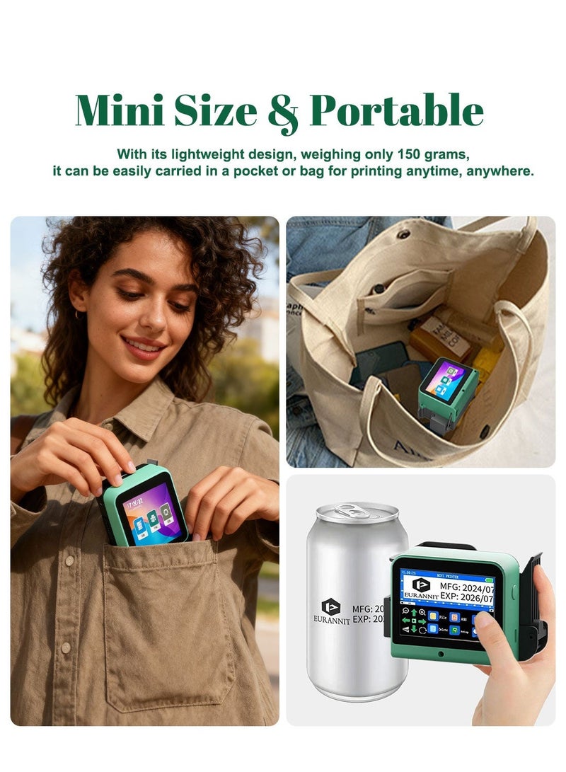 KidLe T1 Smart Handheld Mini Inkjet Printer, Portable High-Resolution Coding Machine with Bluetooth, 2.8-Inch Touch Screen for Text/Logo/Date Printing on Various Surfaces - Image 2
