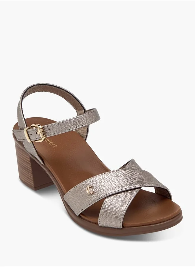 Le Confort Women Textured Strap Sandals with Block Heels and Buckle Closure