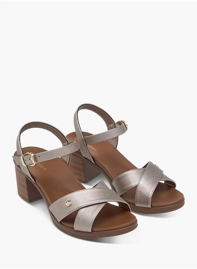 Le Confort Women Textured Strap Sandals with Block Heels and Buckle Closure